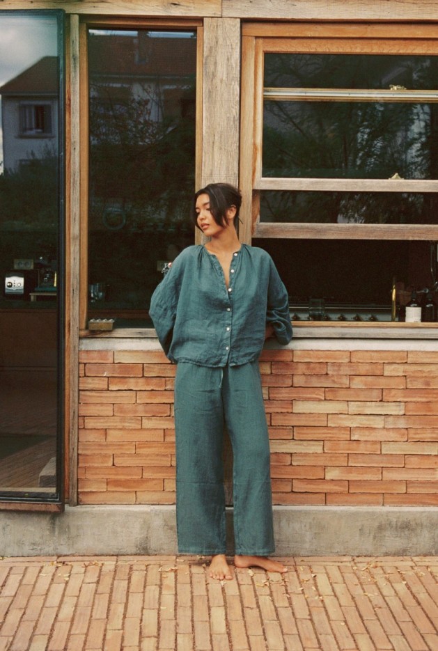 Pantalon large Celine en Lin