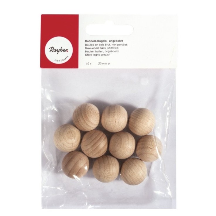 Boules en bois brut, non percées,20mm, 10 pces