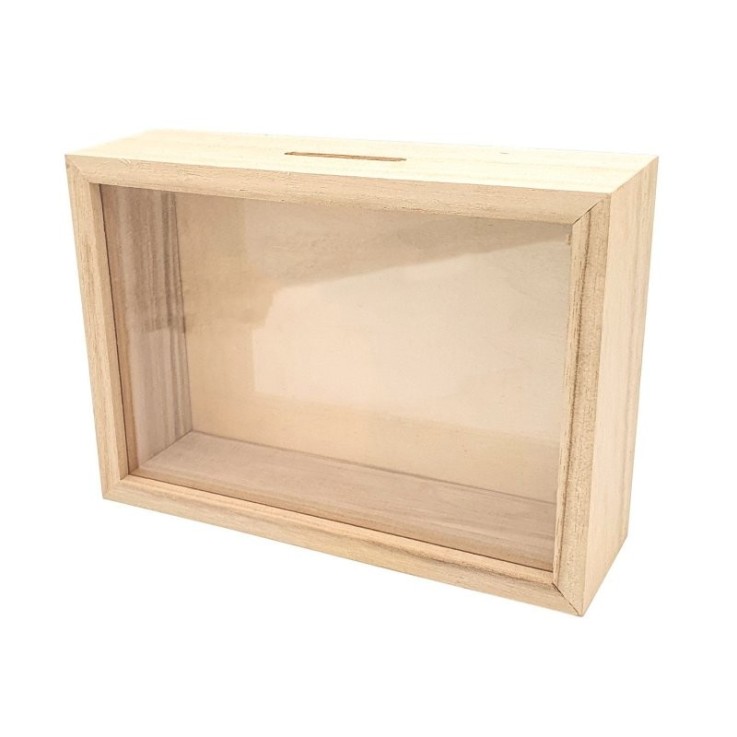 MégaCréa DIY - Tirelire en bois avec fenêtre 17 x 12 x 5 cm
