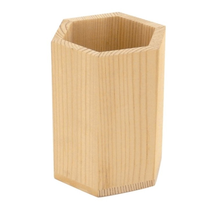 MégaCréa DIY - Pot à crayons en bois hexagonal diam. 7,5 cm haut. 10 cm
