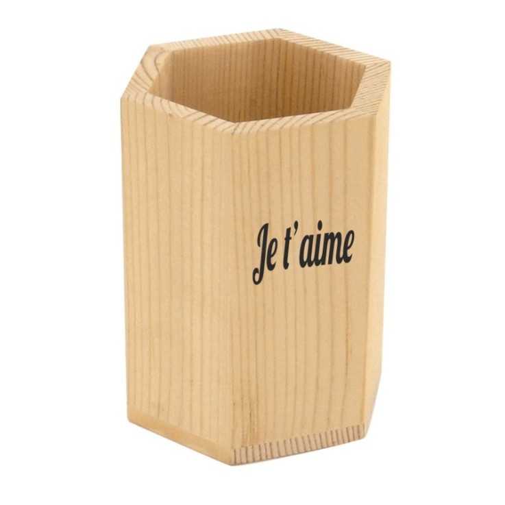 MégaCréa DIY - Pot à crayons en bois hexagonal diam. 7,5 cm haut. 10 cm