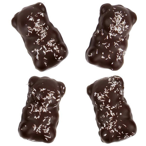 Etui de 4 oursons guimauve enrobés de chocolat noir et noix de coco - Etui de 100g