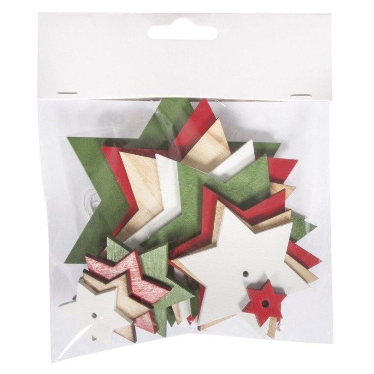 Kit Etoiles de bois, tons rouge/vert, 11x16cm, déco à  suspendre, 1Set