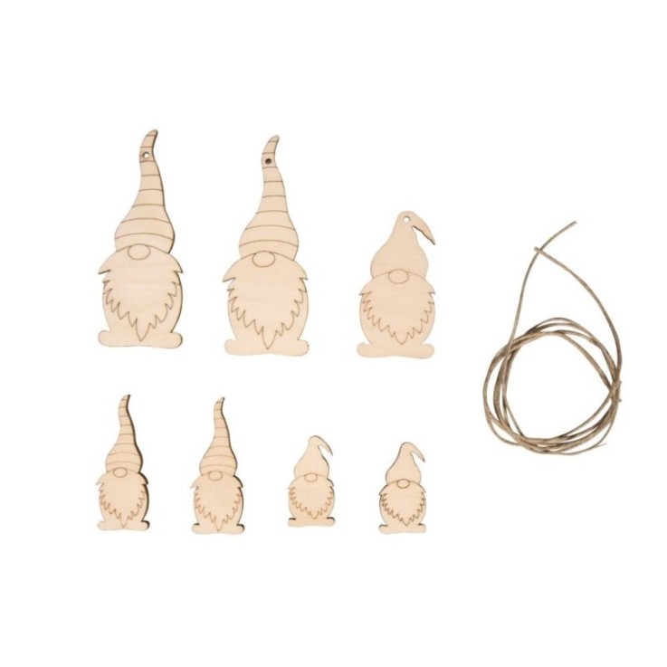 Déco bois Lutins 2,5-9cm avec cordon 0,5m