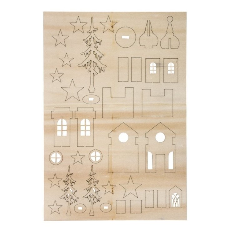 Kit en bois Eglise de Noël, 37 pièces, 1pce.
