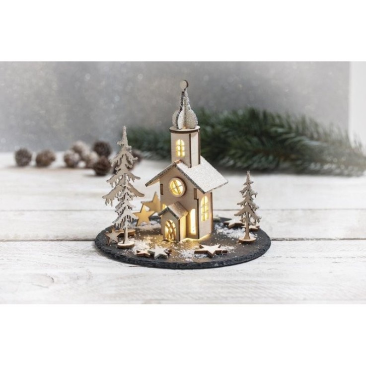 Kit en bois Eglise de Noël, 37 pièces, 1pce.