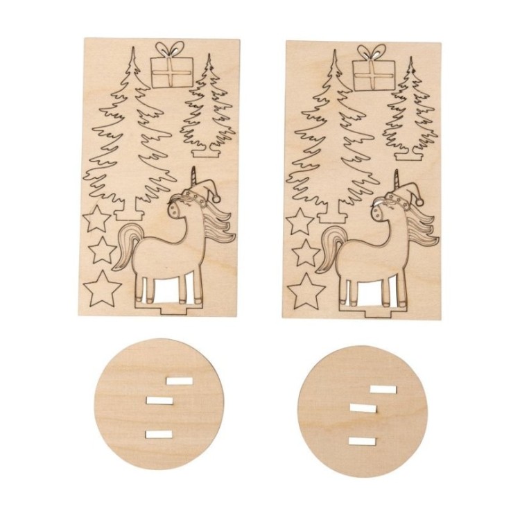 Déco de Noël en bois Licorne d'hiver 2 pièces
