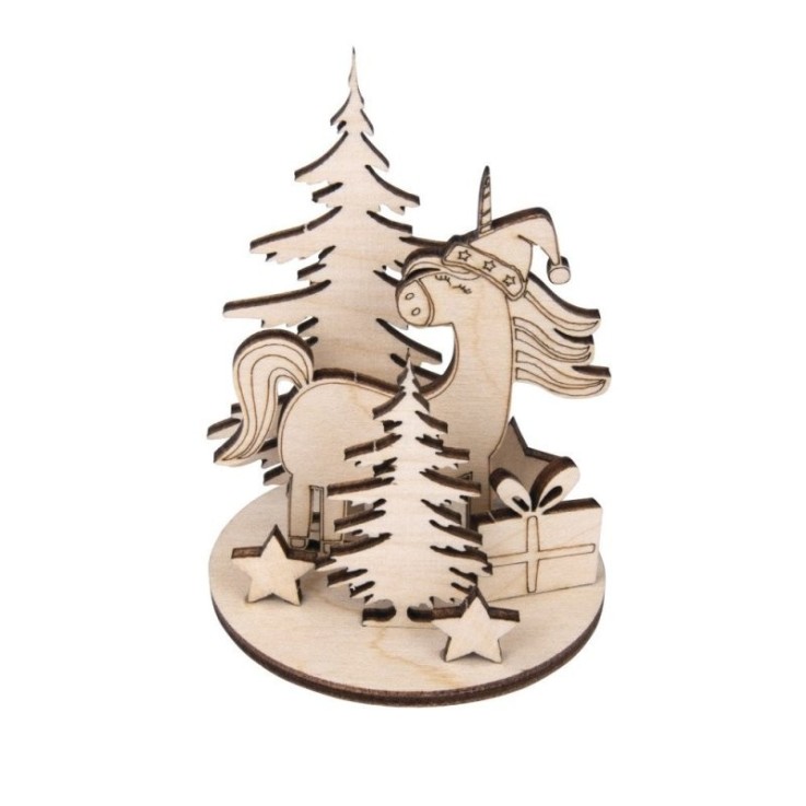 Déco de Noël en bois Licorne d'hiver 2 pièces