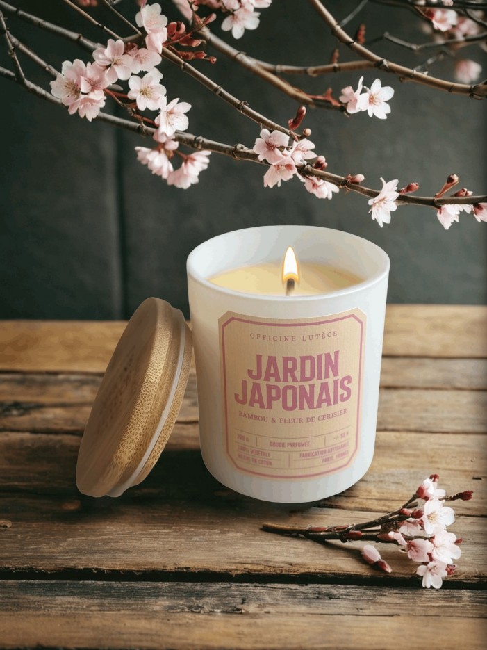 Bougie Jardin Japonais 100% naturelle - Bambou & Fleur de Cerisier (220g)