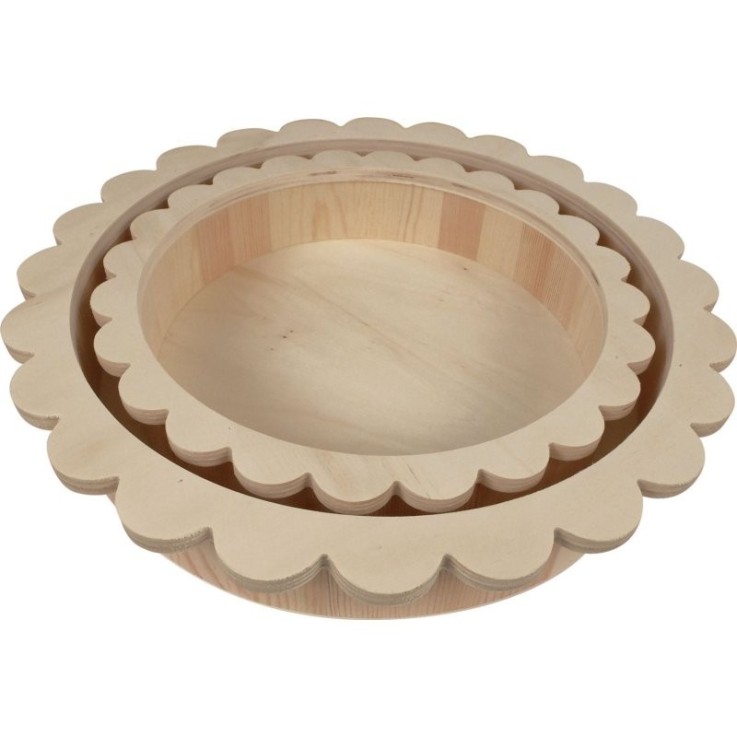 Lot de 2 plateaux en bois ronds fantaisie à décorer