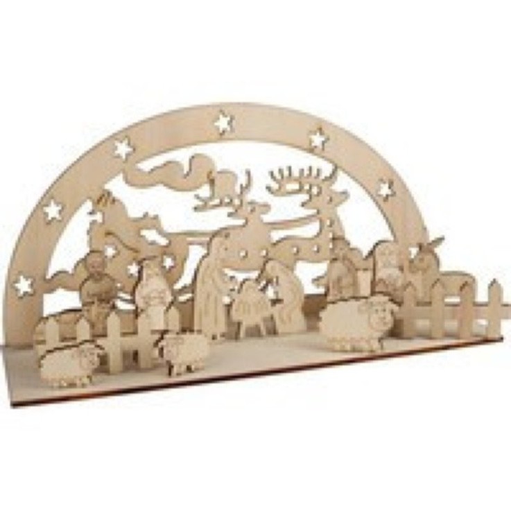 MégaCréa DIY - Crèche Mini scène de Noël en bois ciselé 27 cm