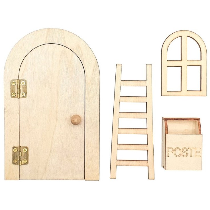 MégaCréa DIY - Porte de lutin de Noël et accessoires en bois 4 pièces