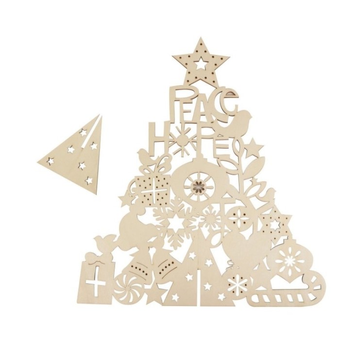 MégaCréa DIY - Sapin de Noel en bois dentelle 30x26,5x7,5 cm