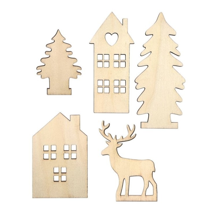 MégaCréa DIY - Décors de Noël en bois pour socle déco 6,4 à 11,5 cm 5 pièces