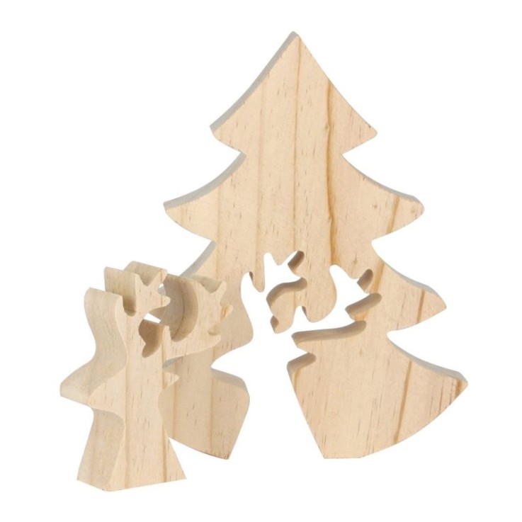 MégaCréa DIY - Sapin de Noel en bois avec cerf amovible 15x12,5x2 cm