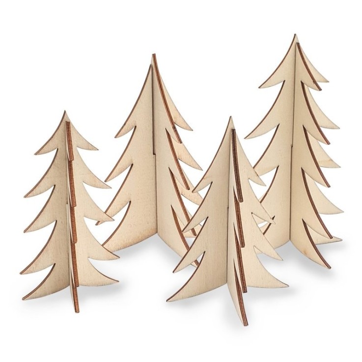 MégaCréa DIY - Sapins 3D à assembler en bois 8 à 11,5 cm 4 pièces