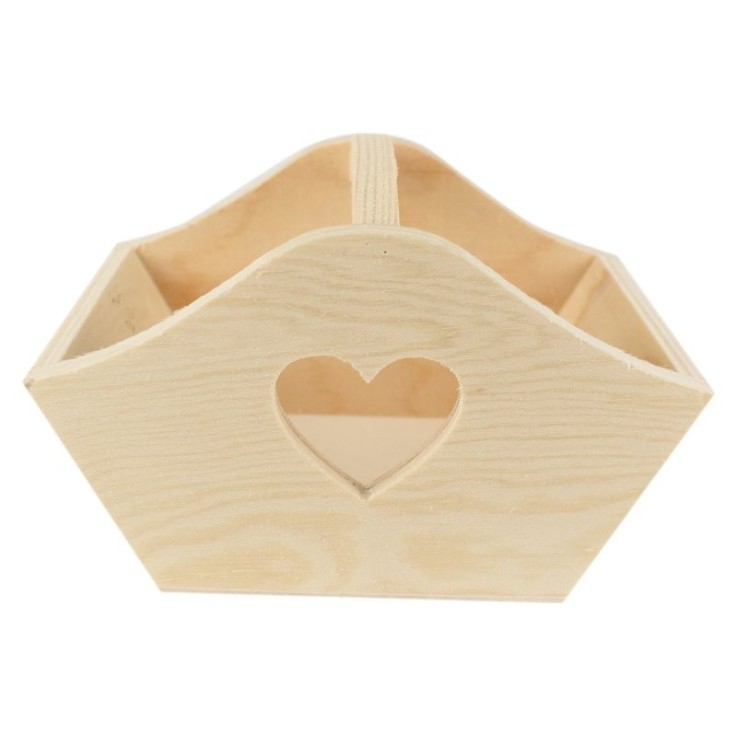 MégaCréa DIY - Panier en bois découpe coeur 15 x 10 x 9,5 cm