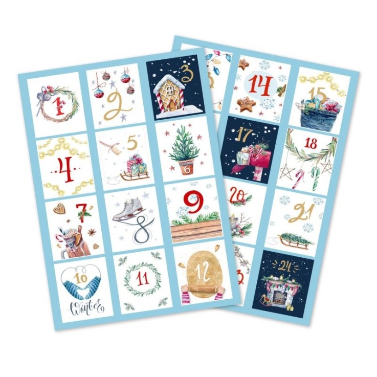 MégaCréa DIY - Gommettes calendrier de l'Avent vintage 4,2 x 4,8 cm 24 pièces