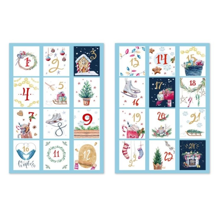 MégaCréa DIY - Gommettes calendrier de l'Avent vintage 4,2 x 4,8 cm 24 pièces
