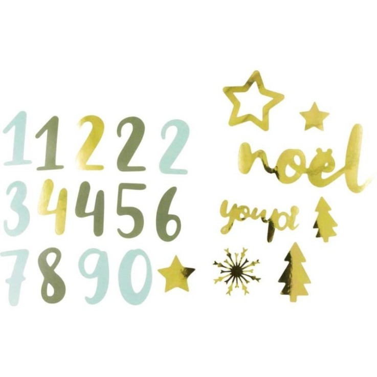 MégaCréa DIY - Chiffres 4,2 cm avec décorations pour calendrier de l'Avent 47 pièces