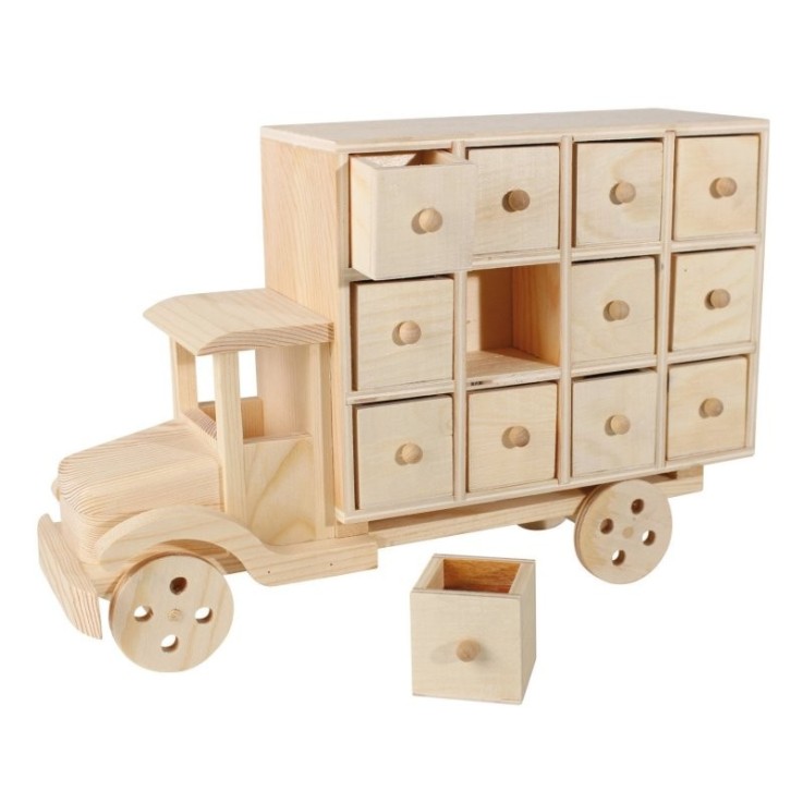 MégaCréa DIY - Calendrier de l'Avent camion bois 28,5x19x9,5cm