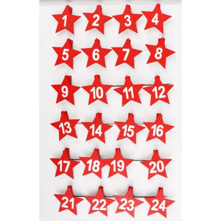MégaCréa DIY - Pinces à linge pour Calendrier de l'Avent Etoile 4,5 cm