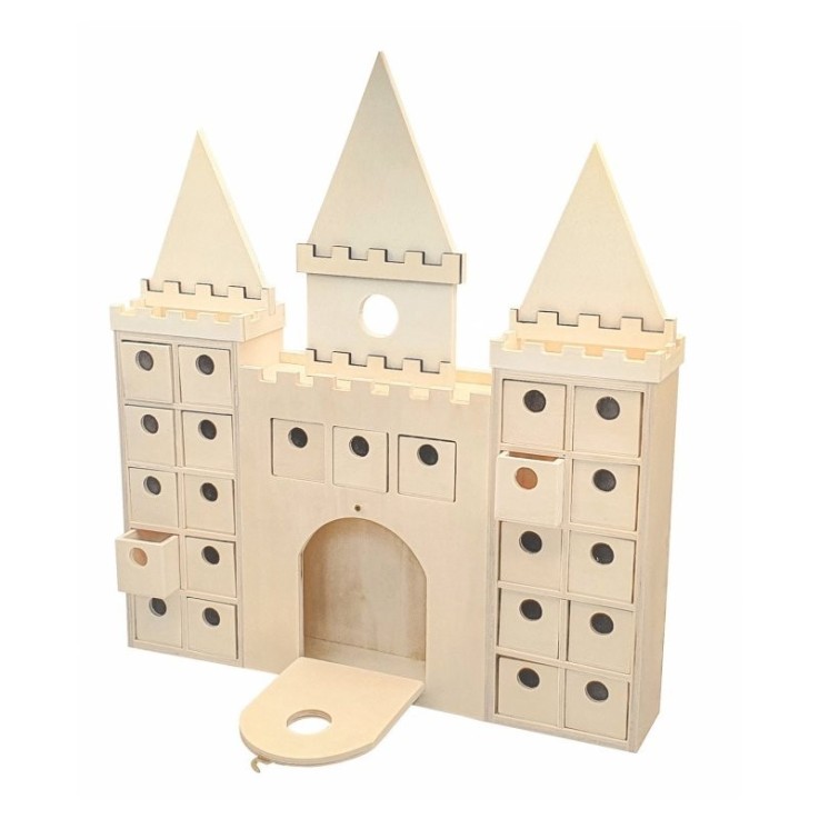MégaCréa DIY - Calendrier de l'avent en bois Château fort 24 cases 26,5 cm