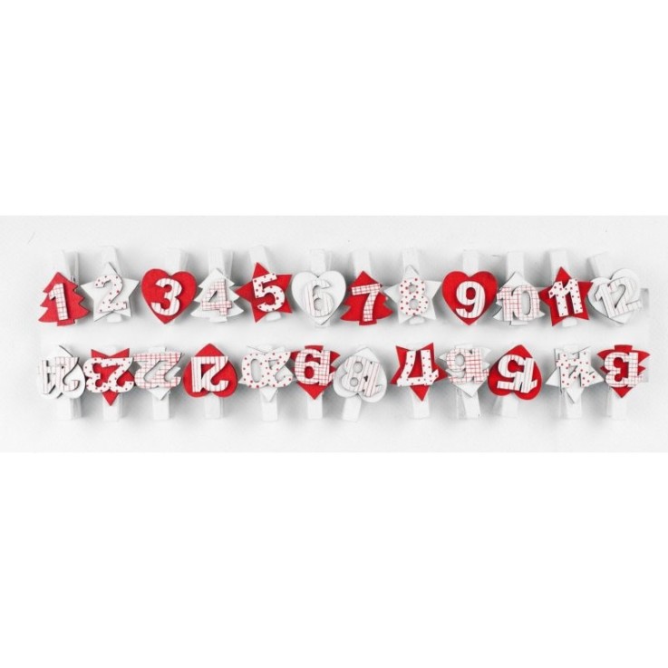 MégaCréa DIY - Pinces à linge pour Calendrier de l'Avent Noël 3,5 cm