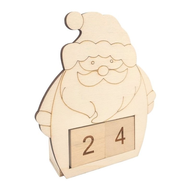 MégaCréa DIY - Calendrier de l'avent Père Noël en bois 11 x 13 x 3,3 cm