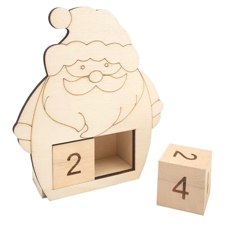 MégaCréa DIY - Calendrier de l'avent Père Noël en bois 11 x 13 x 3,3 cm