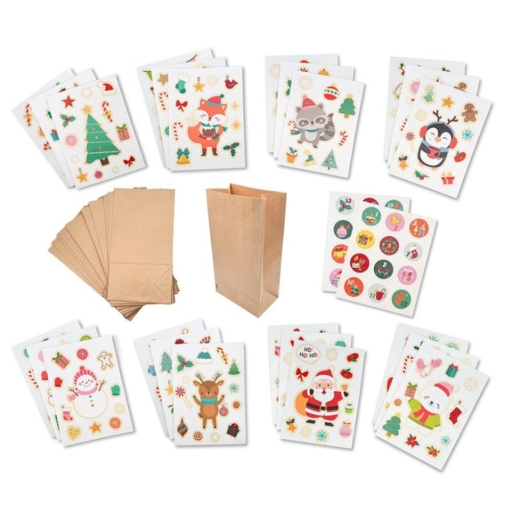 MégaCréa DIY - Kit pochettes calendrier de l'Avent kraft 13 x 24 x 8 cm 24 pièces