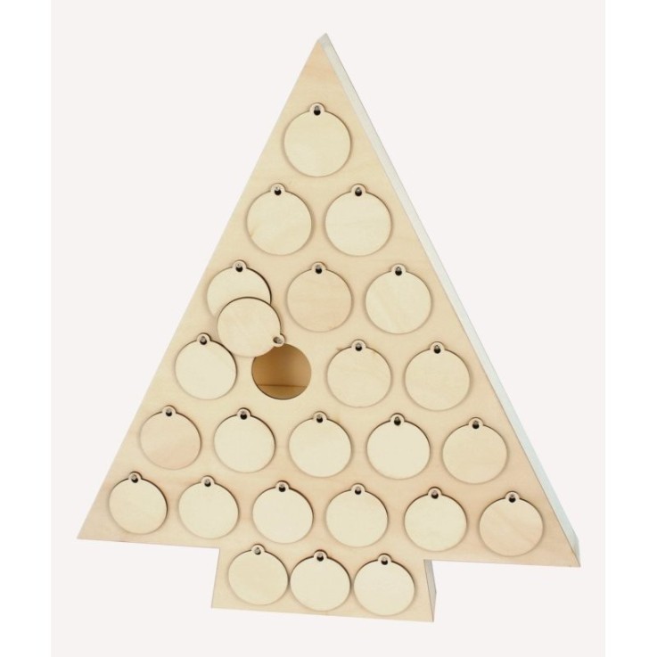 MégaCréa DIY - Sapin de l'Avent en bois 45x40 x5cm, 24 cases 4,5cm