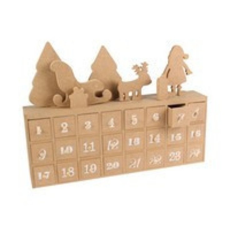 MégaCréa DIY - Calendrier de l'avent décoré en MDF avec 24 tiroirs 32,5 cm