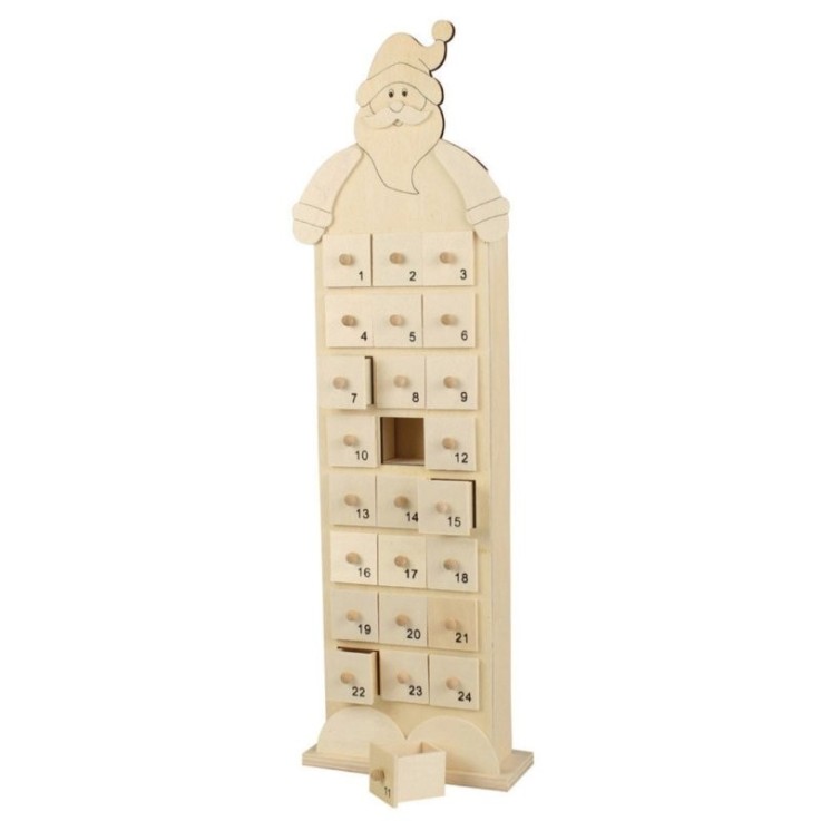 MégaCréa DIY - Calendrier de l'Avent fantaisie Père Noël bois 48 cm