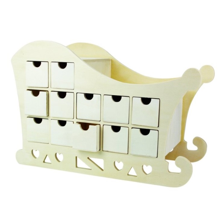 MégaCréa DIY - Calendrier de l'Avent traineau bois 37,5x25x17cm