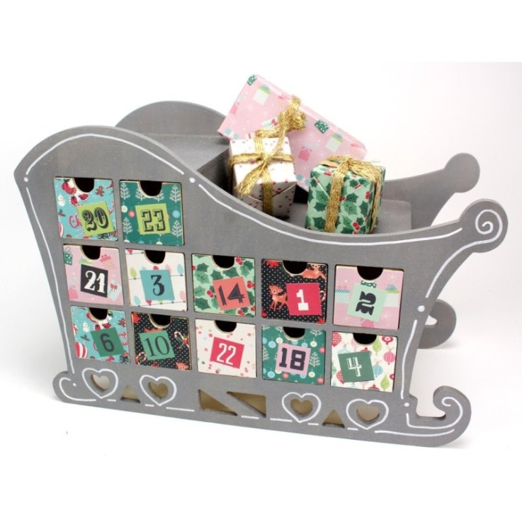 MégaCréa DIY - Calendrier de l'Avent traineau bois 37,5x25x17cm