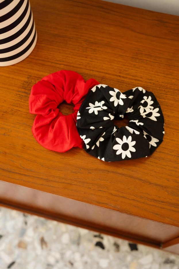 Lot de 2 chouchous oversize - Coton Bio - Dalia Noir & Rouge