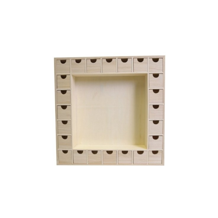 CALENDRIER DE L'AVENT CARRÉ 39X39.5X6.5 CM BOIS