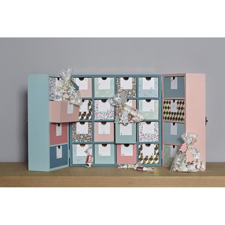 CALENDRIER DE L'AVENT OUVRABLE 55X28X6,5 CM BOIS
