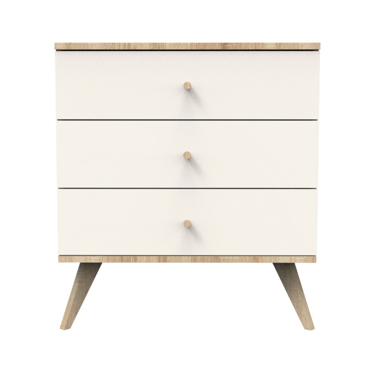 Commode 3 tiroirs avec pieds bois décor vanille