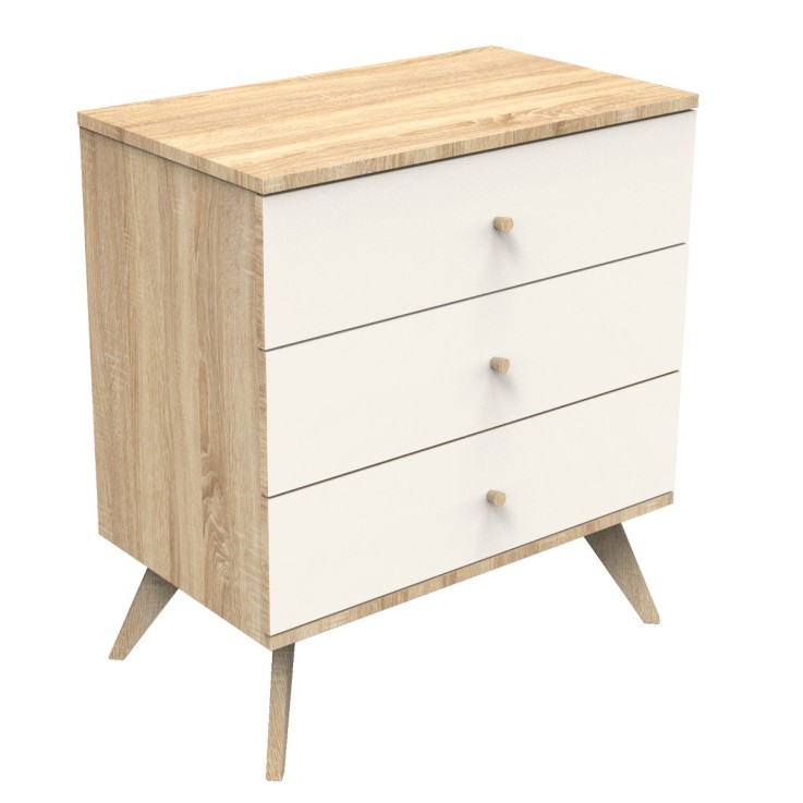 Commode 3 tiroirs avec pieds bois décor vanille