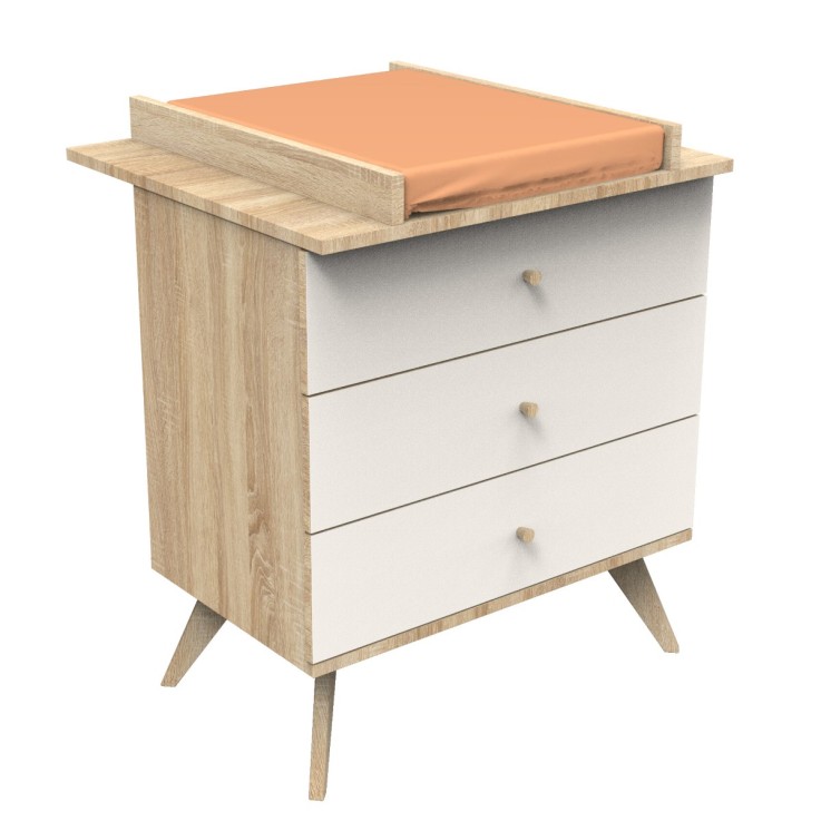 Commode 3 tiroirs avec pieds bois décor vanille