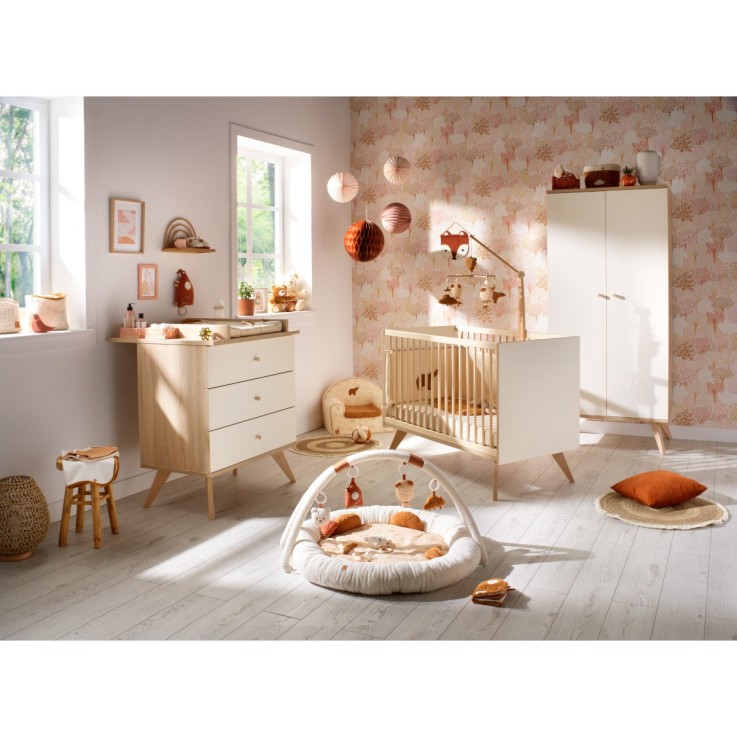 Commode 3 tiroirs avec pieds bois décor vanille