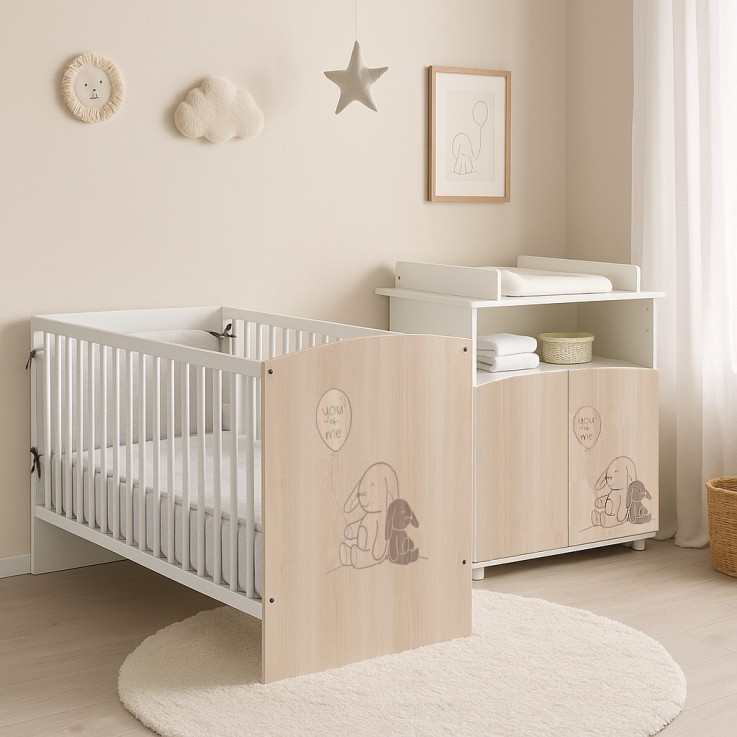 Commode à langer 2 portes et une niche décor bois