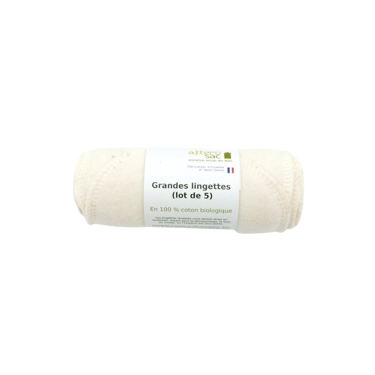 Lingettes lavables en Coton Bio x 5 (L)