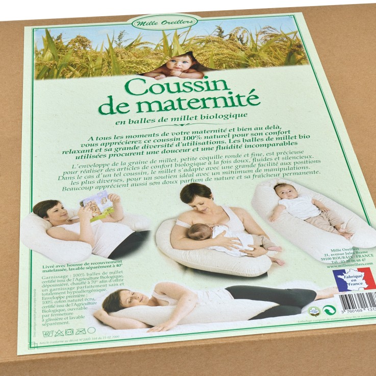 Coussin de maternité et d'allaitement en balles de millet bio (cosses de millet)