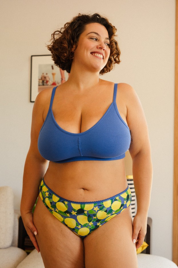 Culotte Citrus Bleu - coupe classique - imprimé citrons jaunes - coton biologique