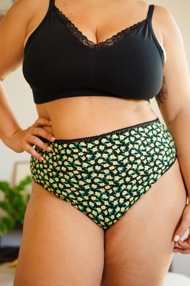Culotte - taille haute - imprimé mini fleurs jaune - coton biologique