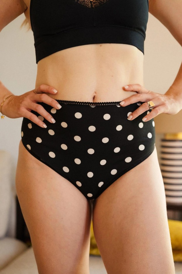 Culotte - taille haute - imprimé à pois noirs - coton biologique