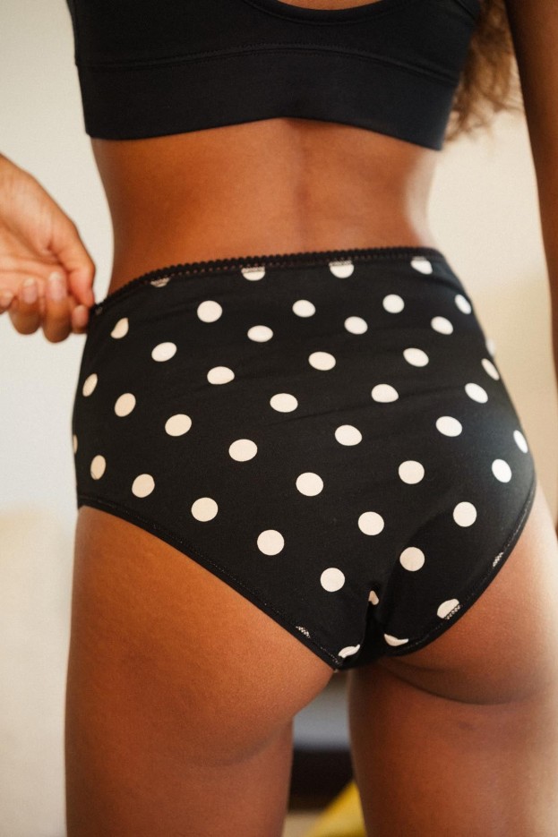 Culotte - taille haute - imprimé à pois noirs - coton biologique